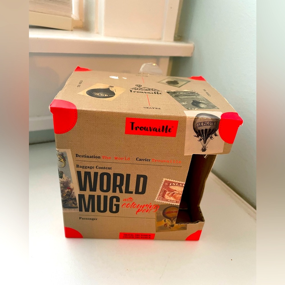 Trouvaille World Mug Coffee Mug with Box. Pen not included